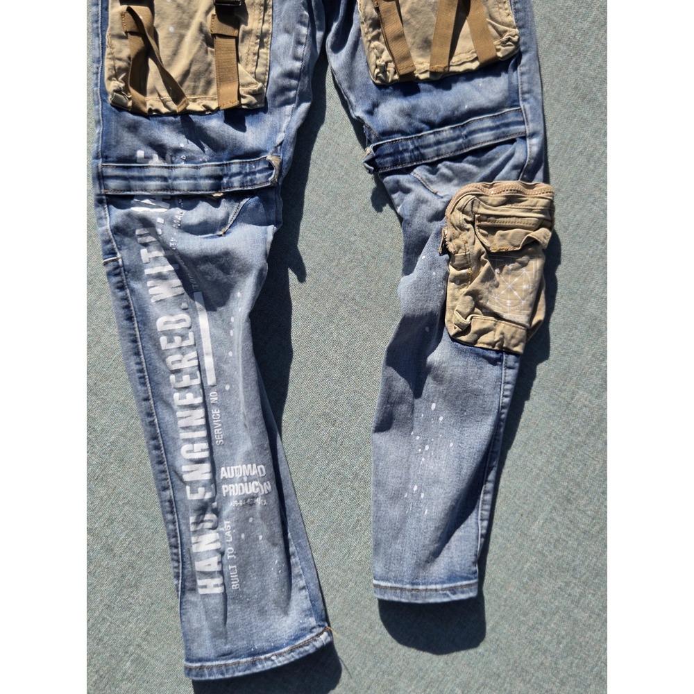 Decibel Jeans Mens 32 32 Distressed Denim Slim Cargo Streetwear Cyber Punk Rave - Picture 4 of 8